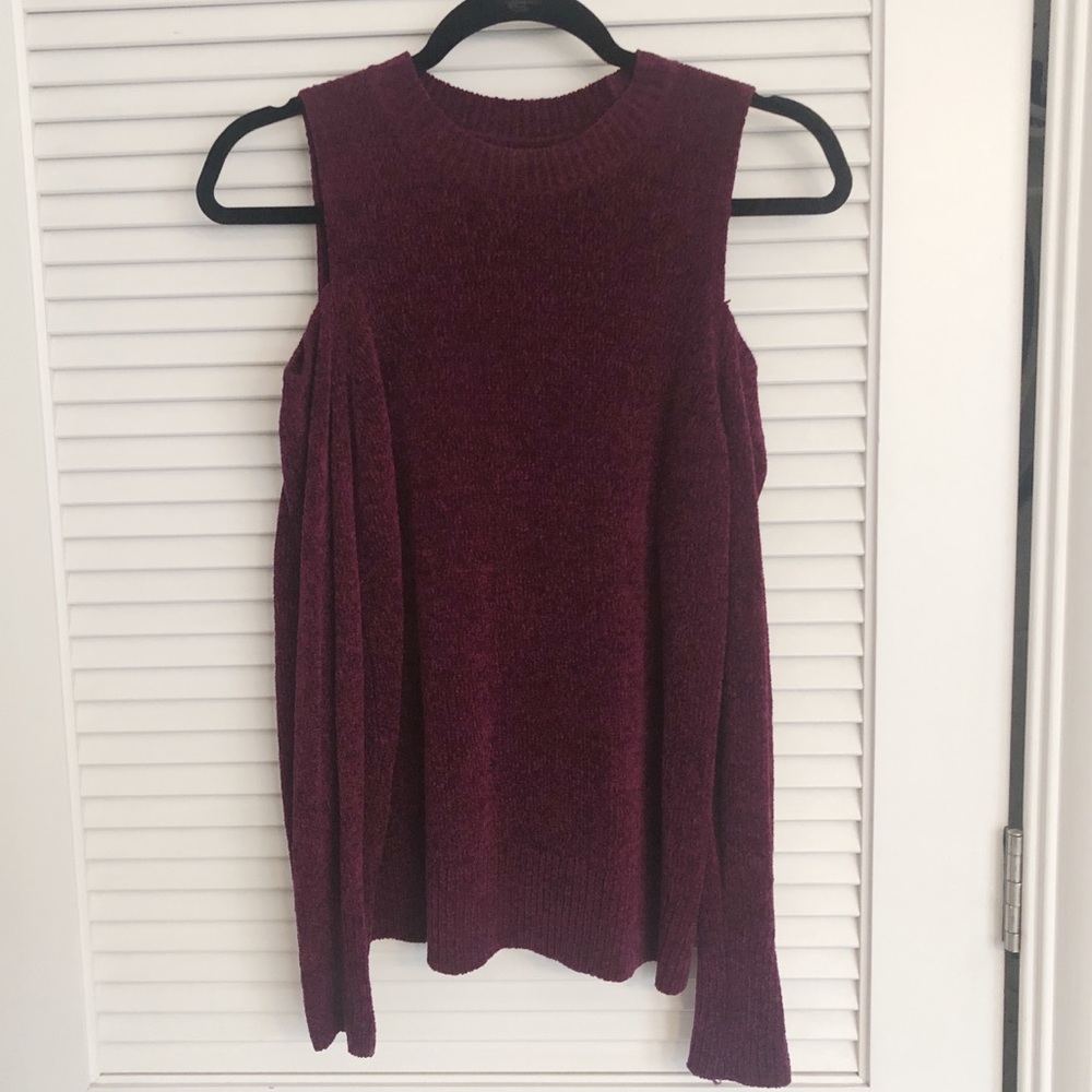 Loft Maroon Chenille Cold Shoulder Sweater